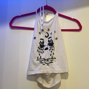 Brandy Melville vintage crying halter size S embroidered crop top shirt …